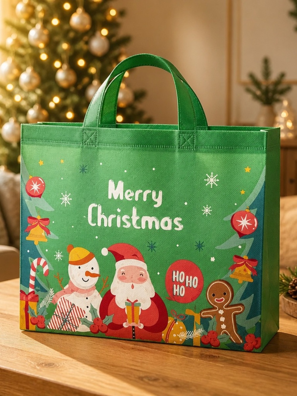 Holiday Merry Christmas Green Gift Tote Bag
